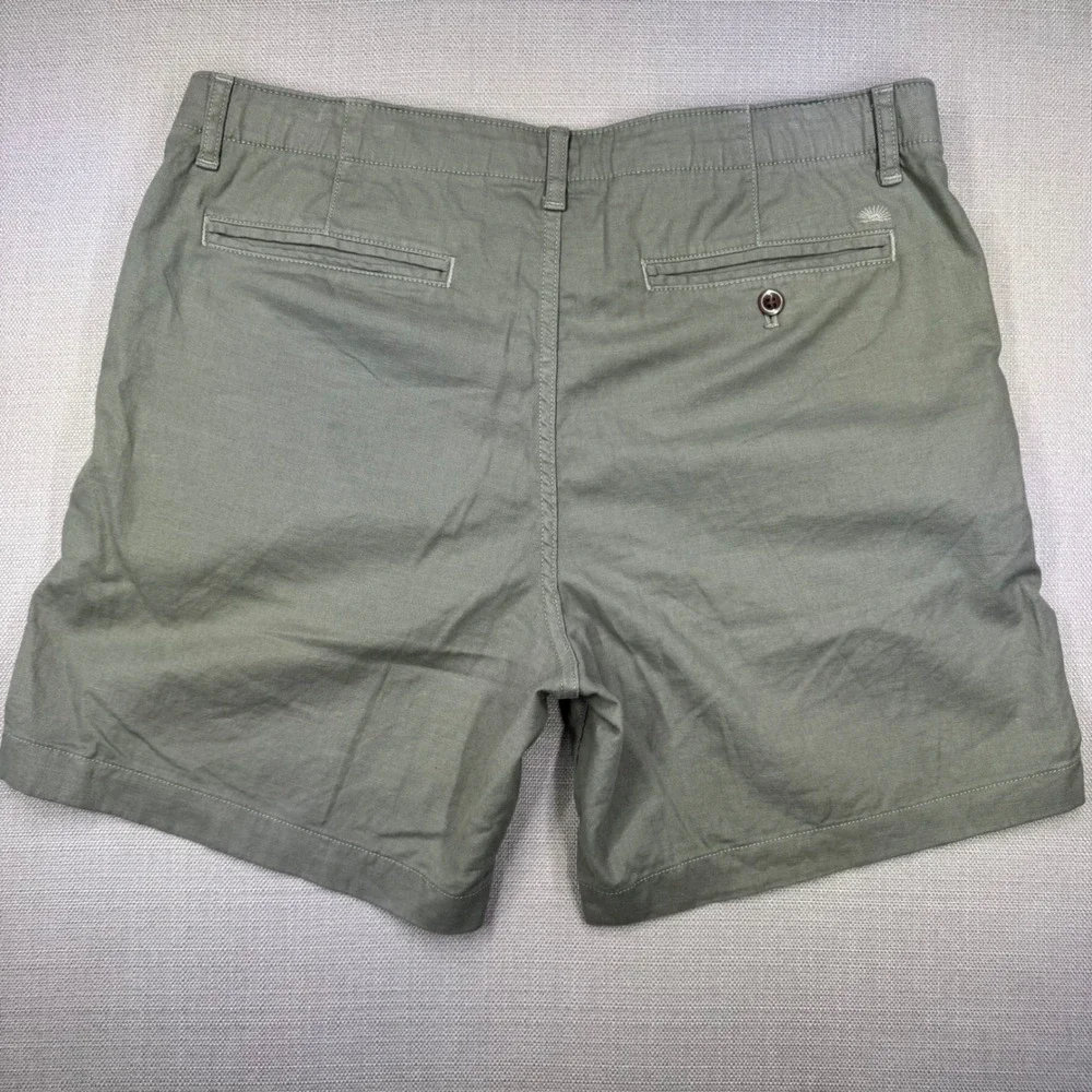 Faherty Reserve Mens Chino Shorts Olive Green Size 35 Flat Front 7 Inch Inseam